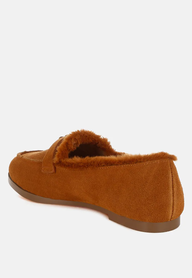 Suede & Faux Fur Flat Loafers By RUW