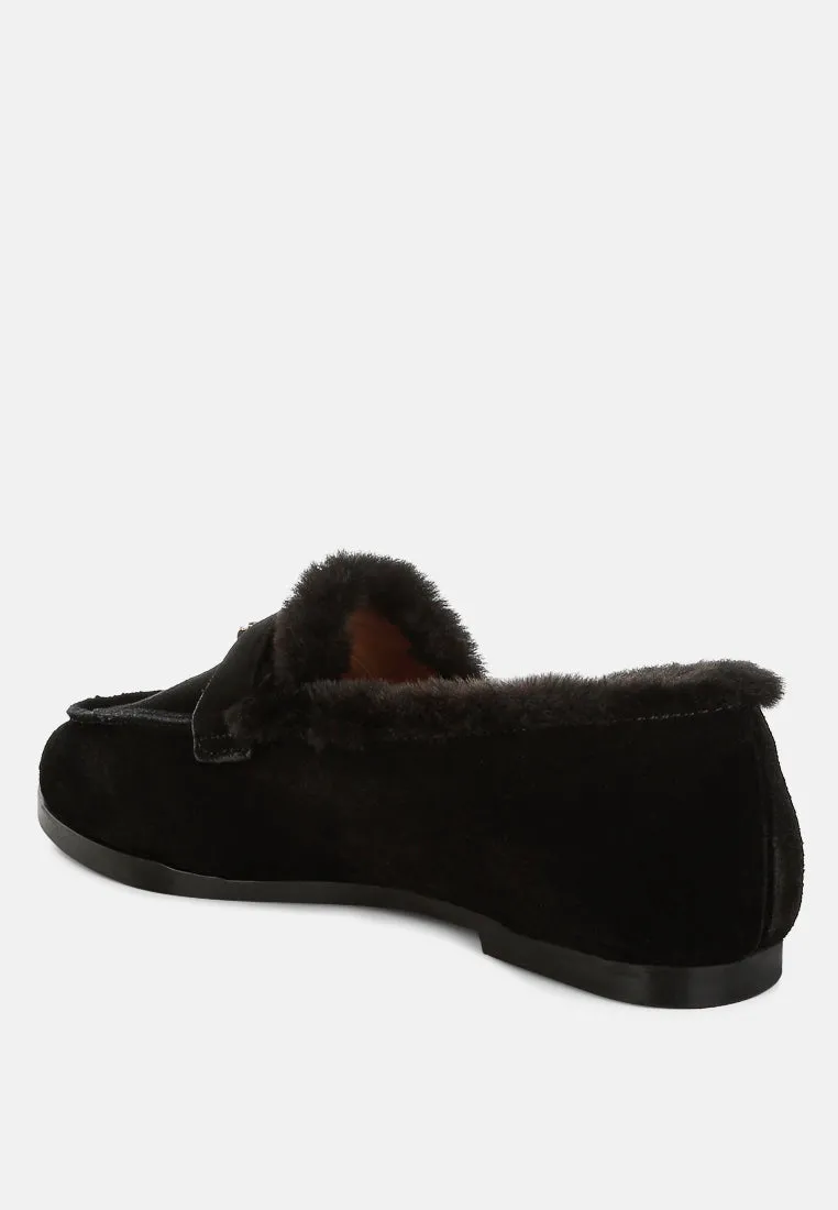 Suede & Faux Fur Flat Loafers By RUW