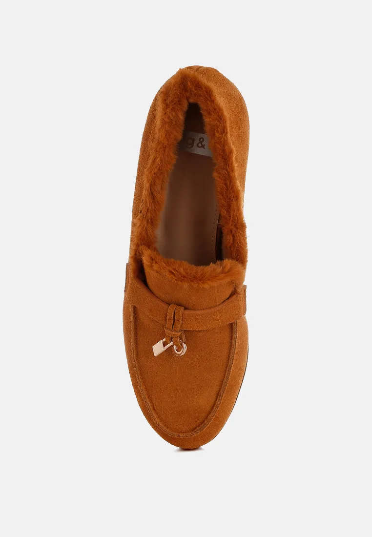 Suede & Faux Fur Flat Loafers By RUW
