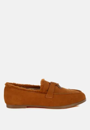 Suede & Faux Fur Flat Loafers By RUW