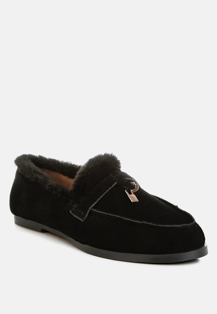Suede & Faux Fur Flat Loafers By RUW