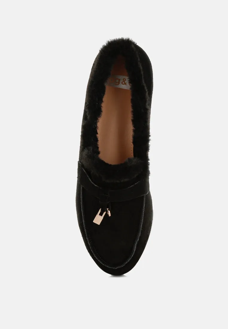 Suede & Faux Fur Flat Loafers By RUW