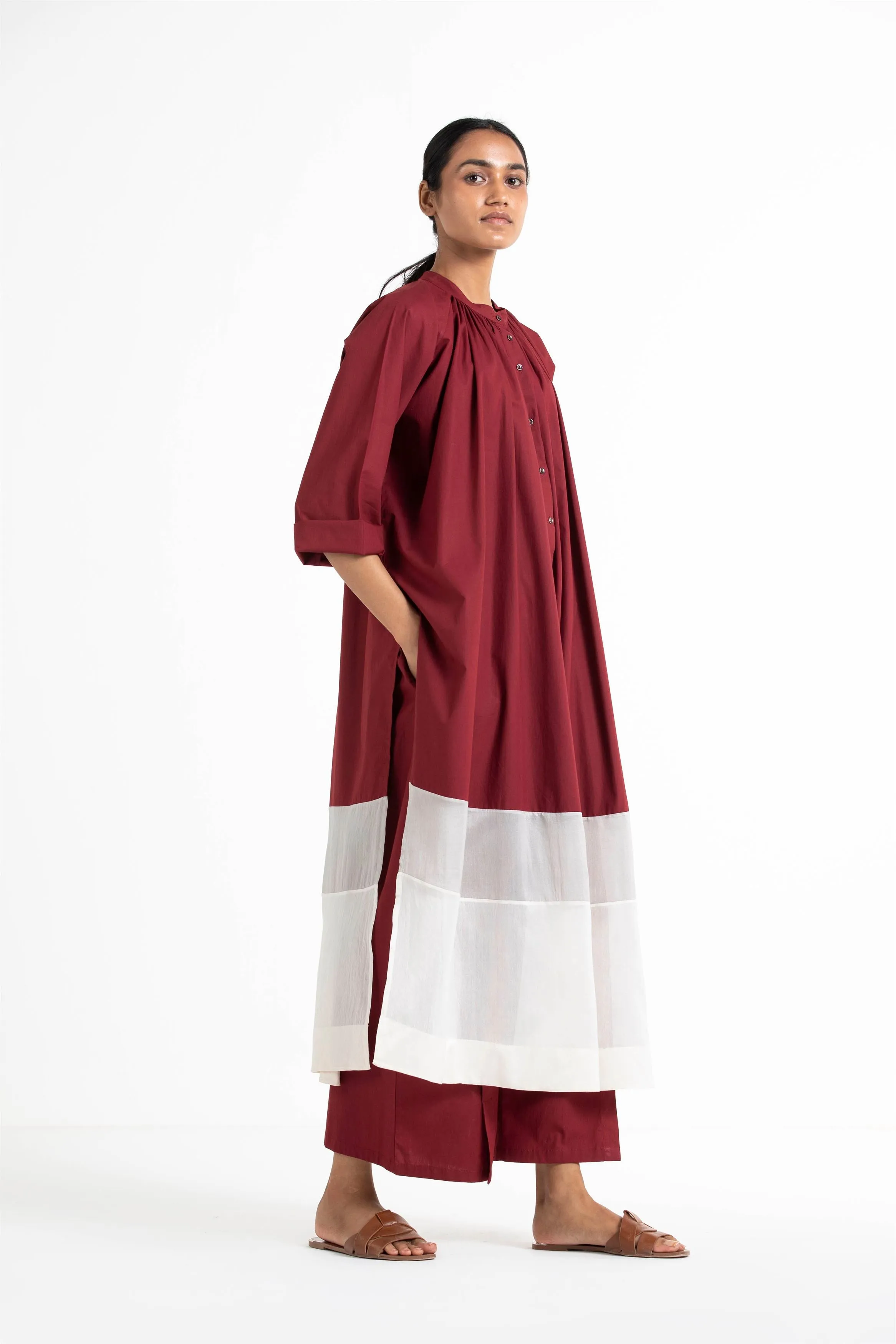 THREE   -   Panel Gather Neck Shirt