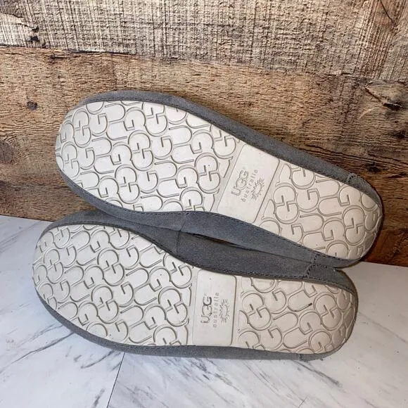 Ugg Grey Leather Ryder Slippers Elephant Jungle Liner Size 5