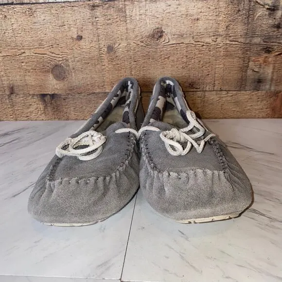 Ugg Grey Leather Ryder Slippers Elephant Jungle Liner Size 5