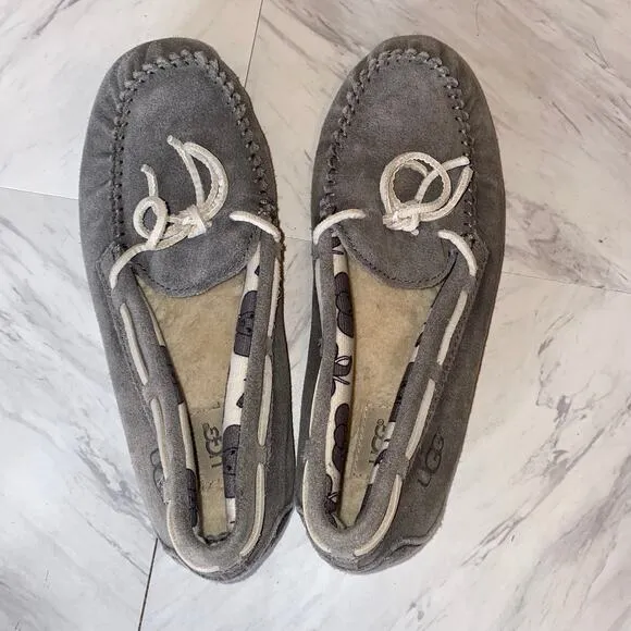 Ugg Grey Leather Ryder Slippers Elephant Jungle Liner Size 5