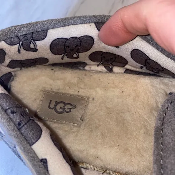 Ugg Grey Leather Ryder Slippers Elephant Jungle Liner Size 5
