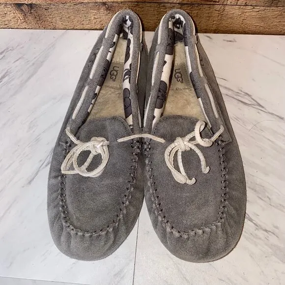 Ugg Grey Leather Ryder Slippers Elephant Jungle Liner Size 5