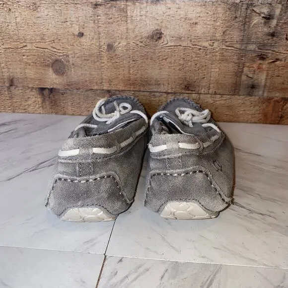 Ugg Grey Leather Ryder Slippers Elephant Jungle Liner Size 5