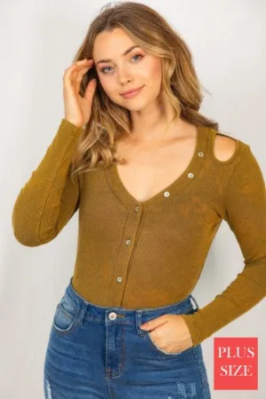 Warm Olive Ribbed Washed Bodysuit
