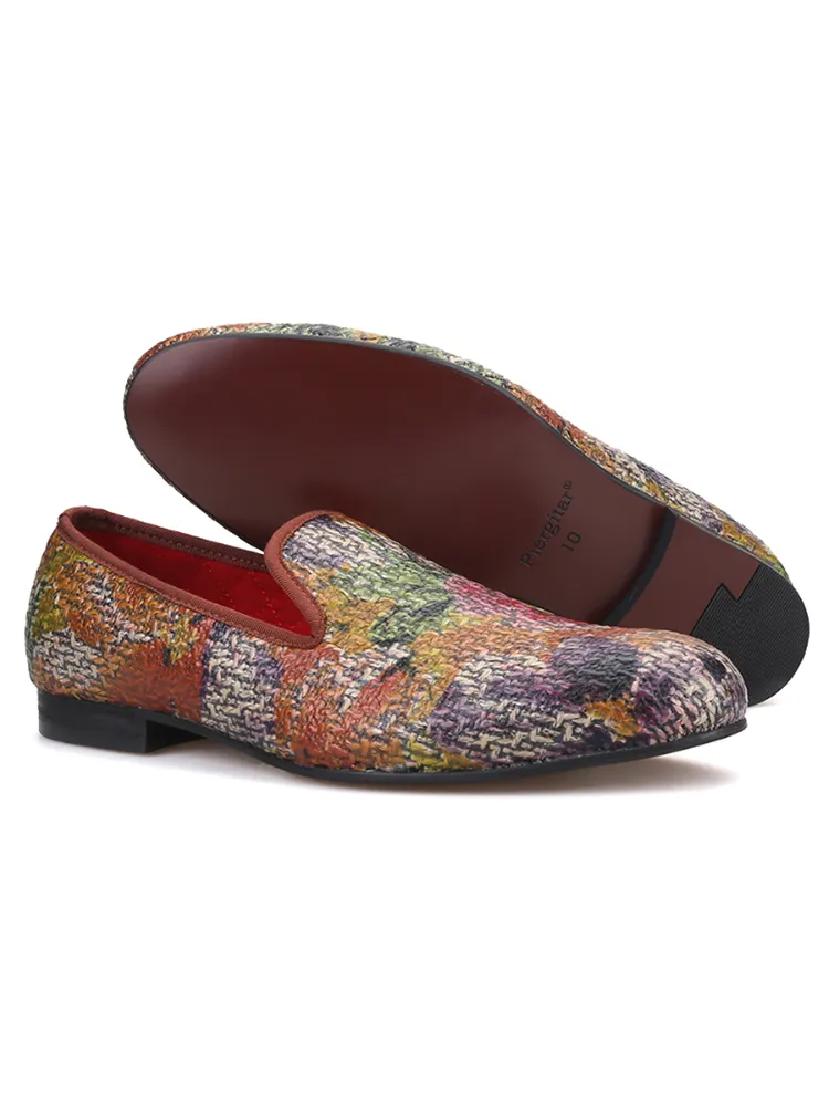 Waxed canvas woven pattern men's large size loafers trendy low-top shoes lazy slip-on shoes