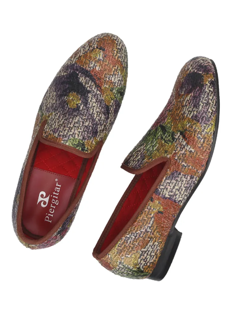 Waxed canvas woven pattern men's large size loafers trendy low-top shoes lazy slip-on shoes