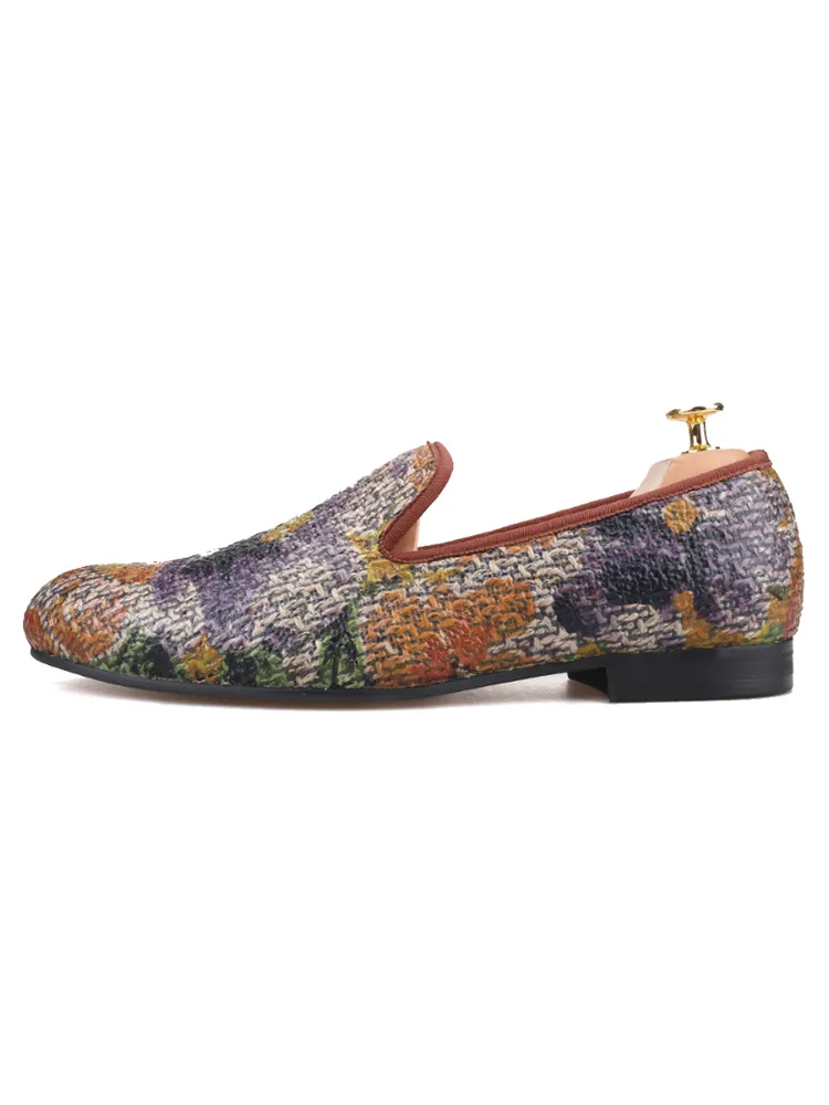 Waxed canvas woven pattern men's large size loafers trendy low-top shoes lazy slip-on shoes