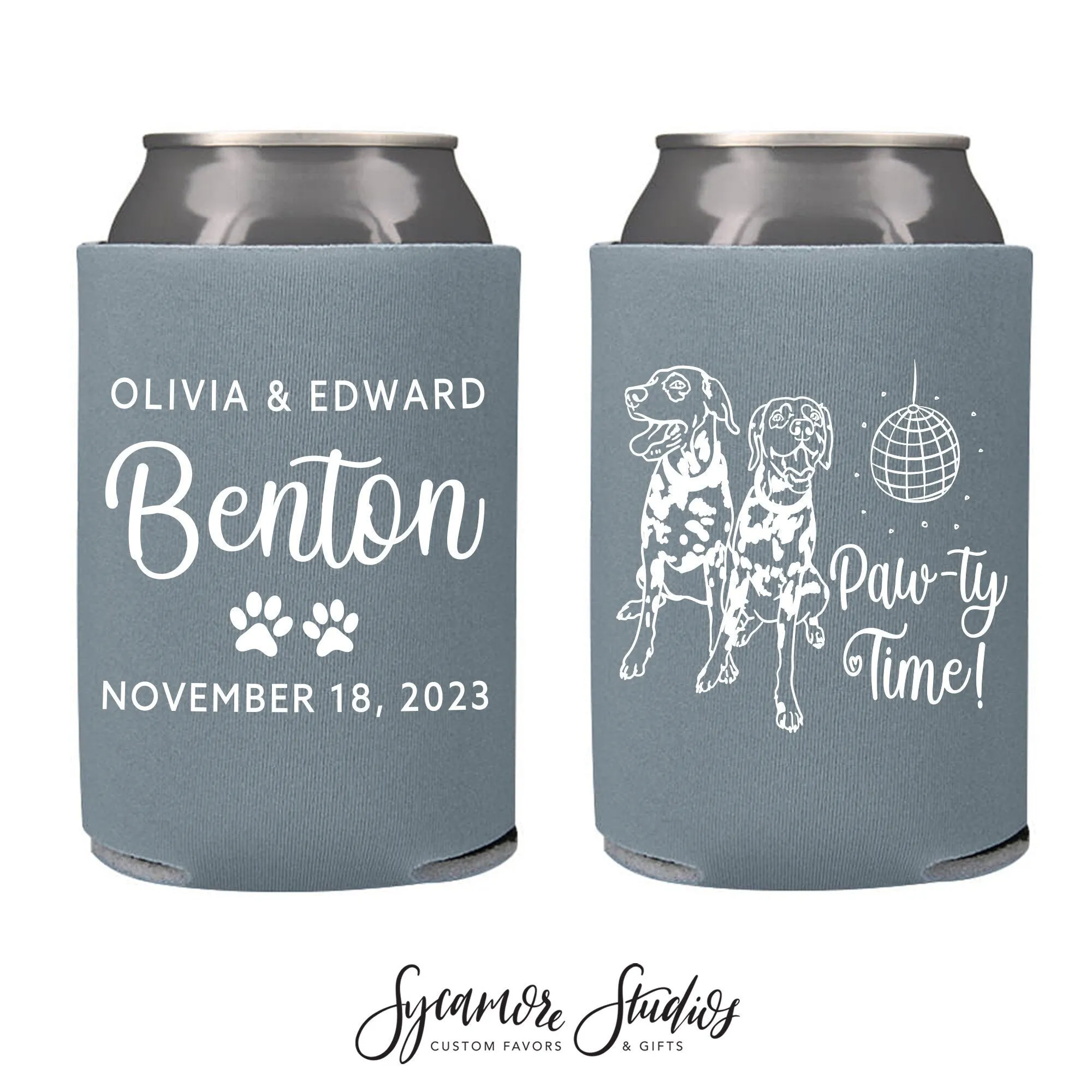 Wedding Can Cooler #201R - Custom Pet Illustration