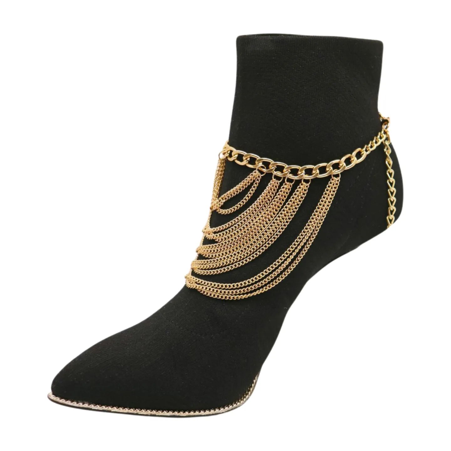 Women Gold Metal Chain Boot Bracelet Shoe Multi Strand Charm Anklet