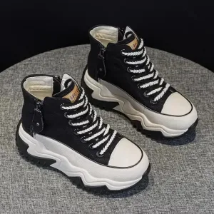 Women The New Platform Sneakers Black Shoes Spring Autumn Genuine Leather Trainers Keep Warm Fashion Boots Winter Booties botas