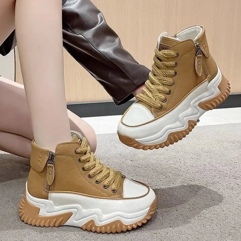 Women The New Platform Sneakers Black Shoes Spring Autumn Genuine Leather Trainers Keep Warm Fashion Boots Winter Booties botas