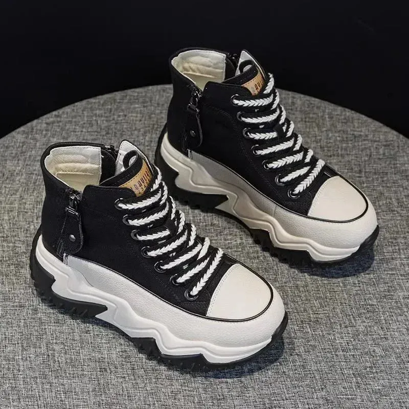 Women The New Platform Sneakers Black Shoes Spring Autumn Genuine Leather Trainers Keep Warm Fashion Boots Winter Booties botas