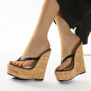 Women Wedges Slippers Sexy Super High Heels Large  Platform Wedges Pinch slippers Mules Slippers Shoes Women Sandals