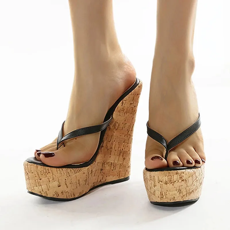 Women Wedges Slippers Sexy Super High Heels Large  Platform Wedges Pinch slippers Mules Slippers Shoes Women Sandals