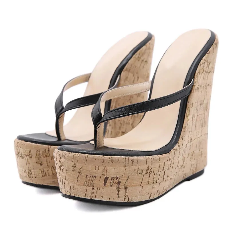 Women Wedges Slippers Sexy Super High Heels Large  Platform Wedges Pinch slippers Mules Slippers Shoes Women Sandals
