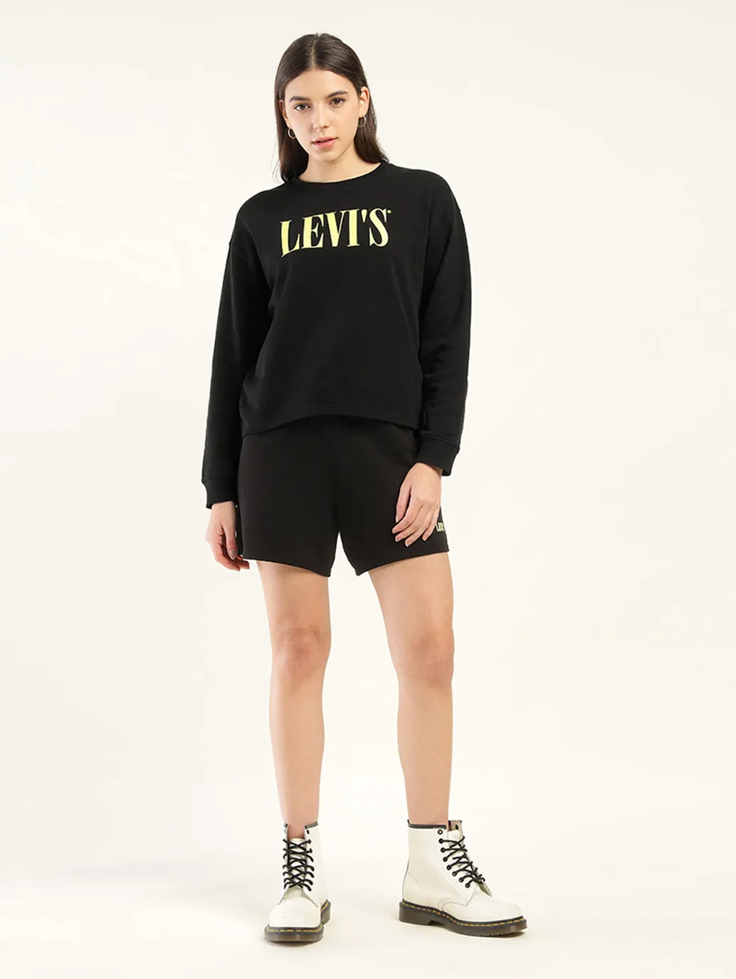 Women's Brand Logo Black Crew Neck Sweatshirt