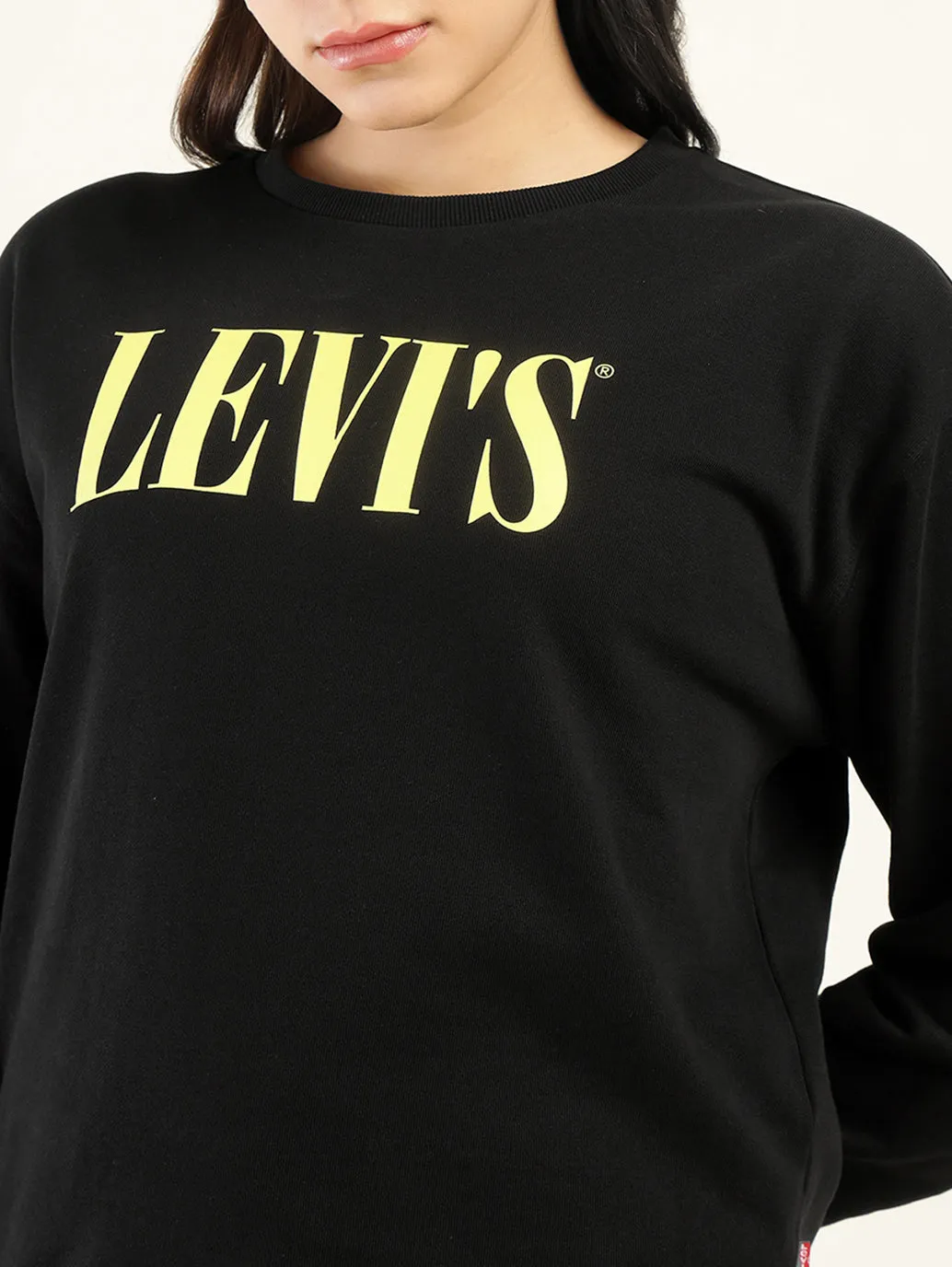 Women's Brand Logo Black Crew Neck Sweatshirt