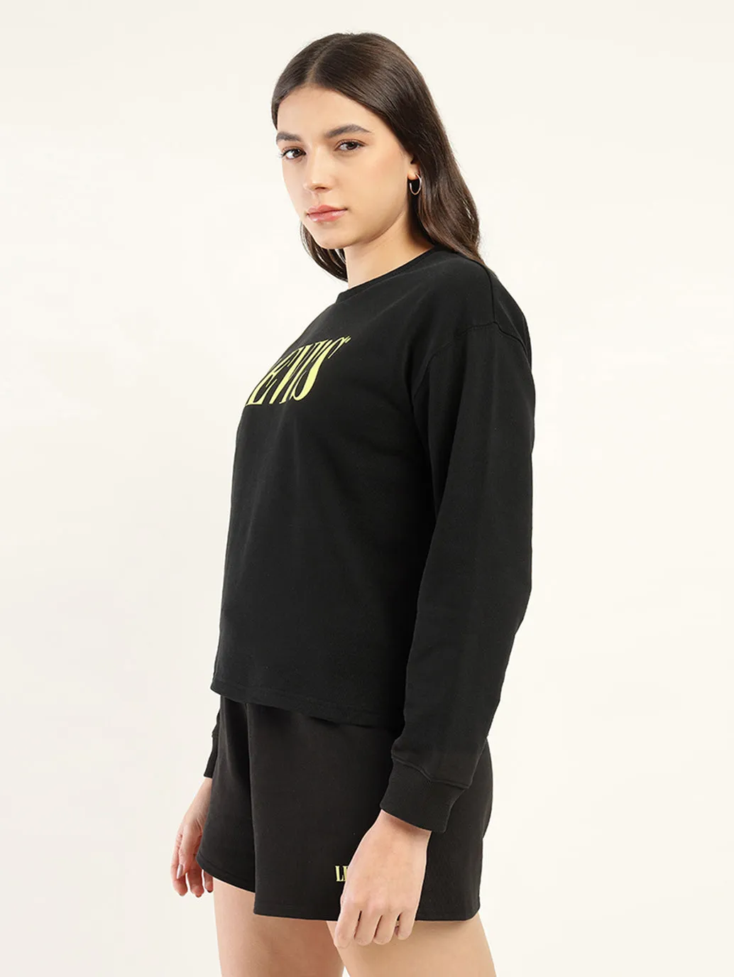 Women's Brand Logo Black Crew Neck Sweatshirt