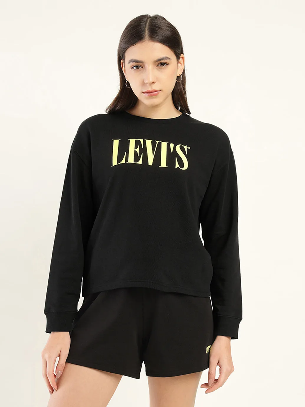 Women's Brand Logo Black Crew Neck Sweatshirt