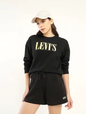 Women's Brand Logo Black Crew Neck Sweatshirt