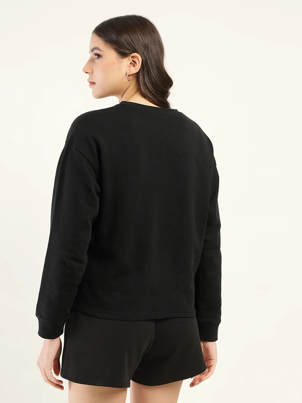 Women's Brand Logo Black Crew Neck Sweatshirt