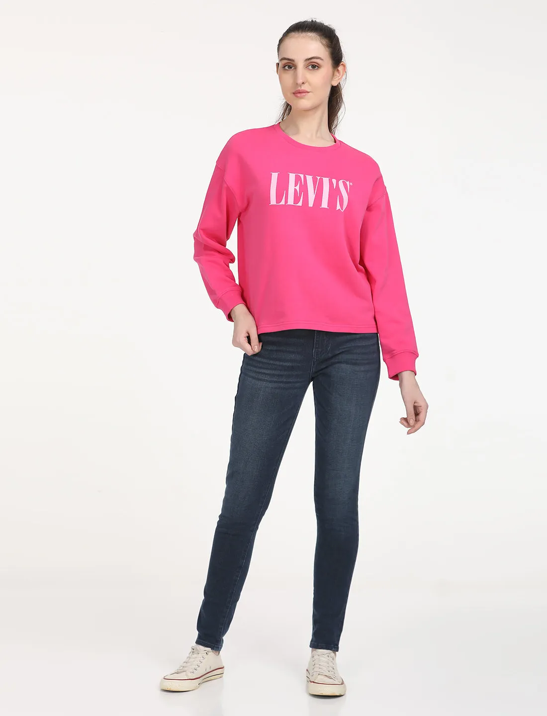 Women's Brand Logo Pink Crew Neck Sweatshirt