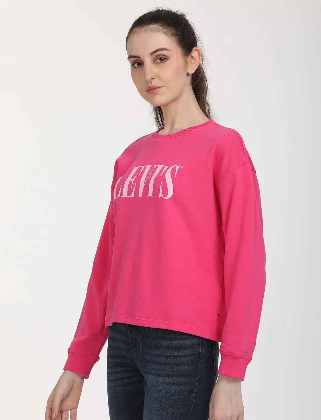 Women's Brand Logo Pink Crew Neck Sweatshirt