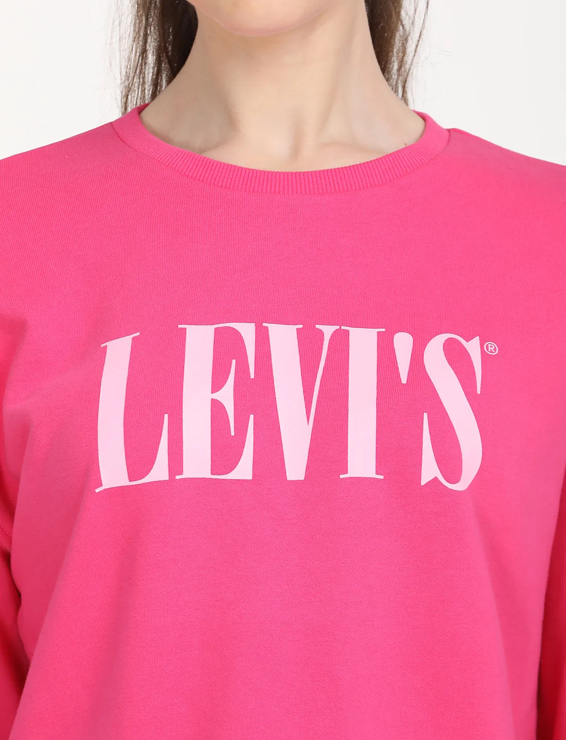 Women's Brand Logo Pink Crew Neck Sweatshirt