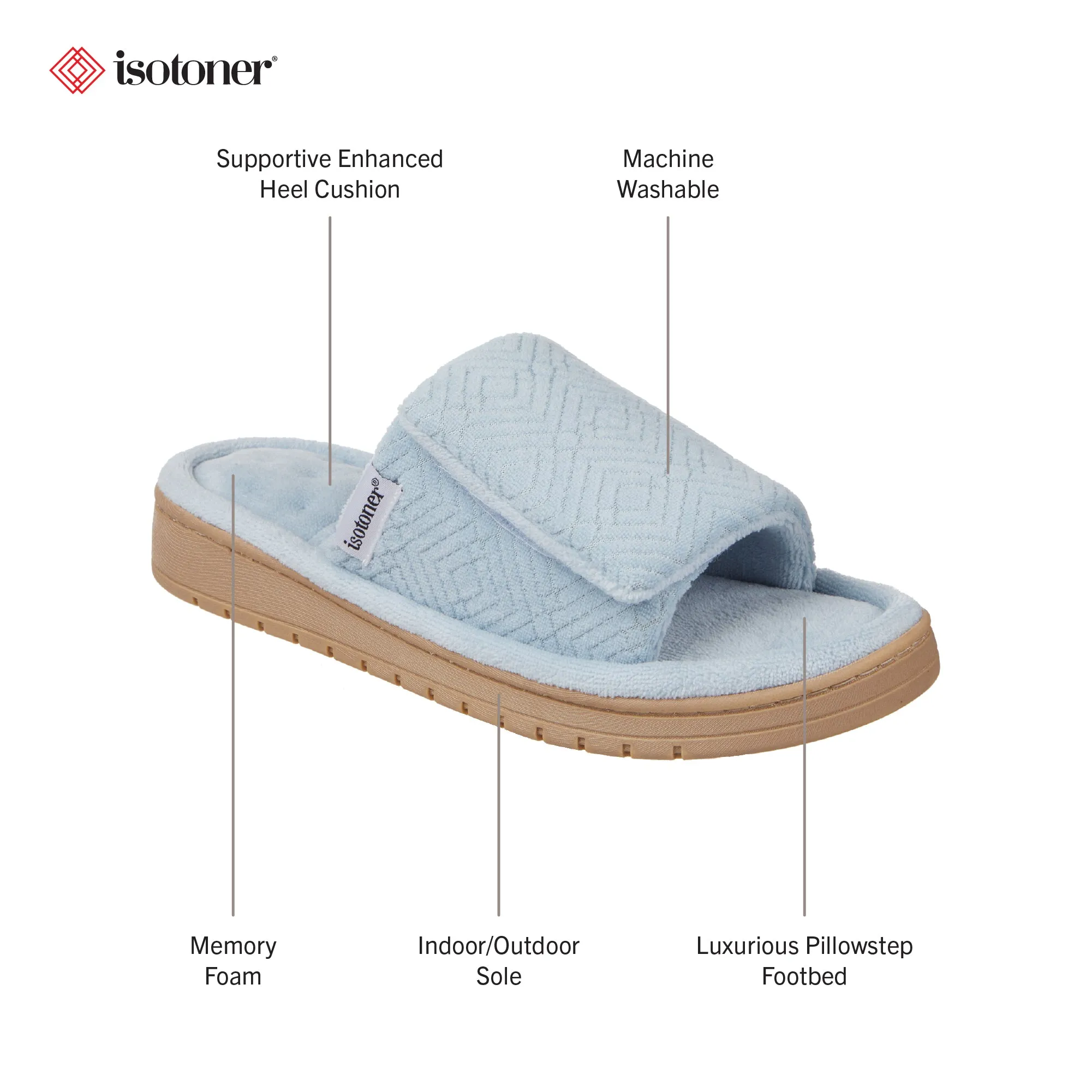 Women's Diamond Microterry Gemma Adjustable Slide Slipper with Memory Foam