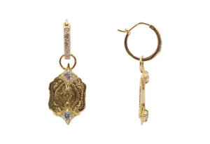 YELLOW GOLD ARTIFACT HUGGIE HOOP DROP EARRINGS